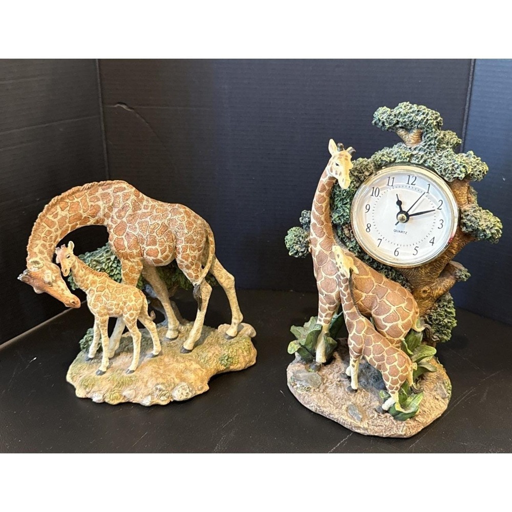Giraffe Giraffes Mom Baby Home Decor Vintage Collection Lot Of 2 Clock READ